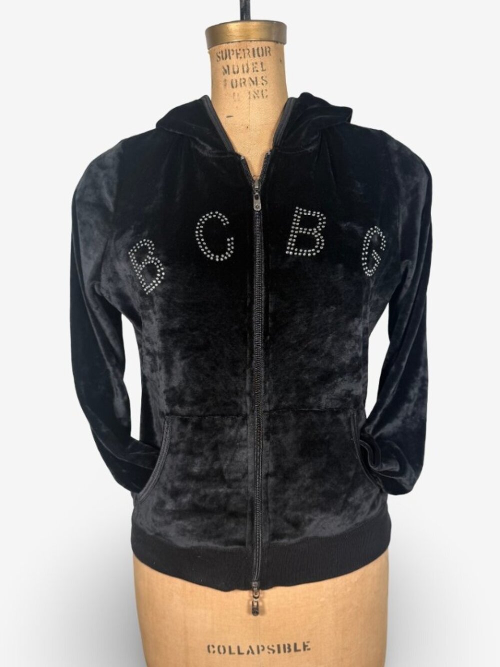 Y2K BCBGMAXAZRIA Rhinestone Velvet Zip Up Hoodie